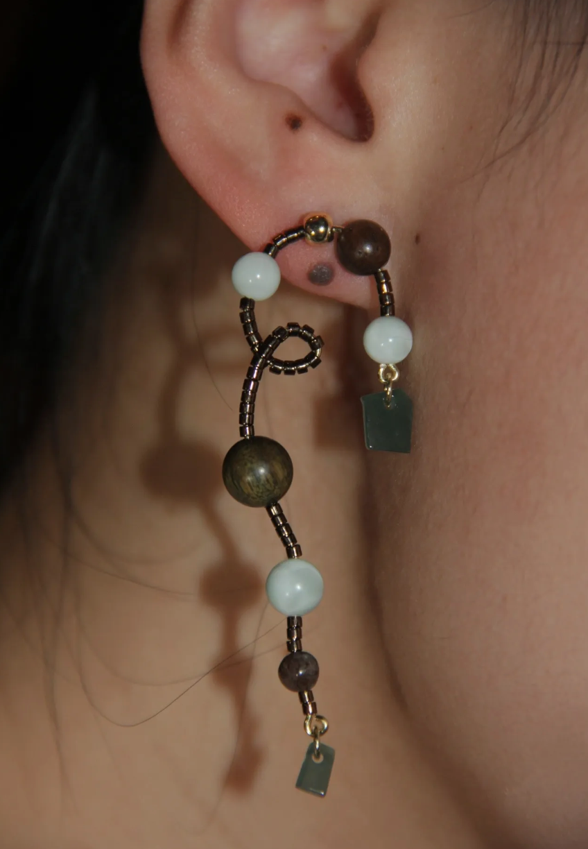 Chinoiserie Natural Jade Vine Beaded Earrings,Lumivault.
