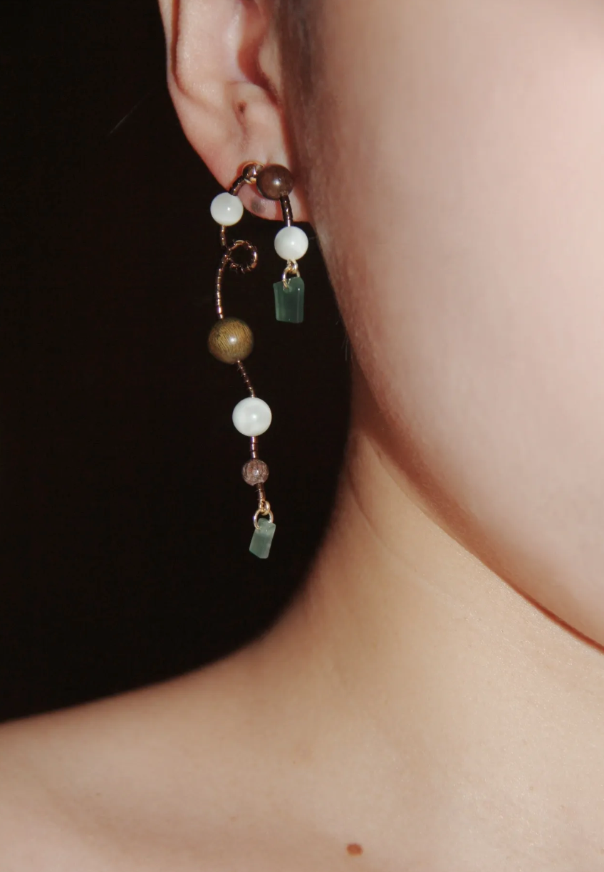 Chinoiserie Natural Jade Vine Beaded Earrings,Lumivault.