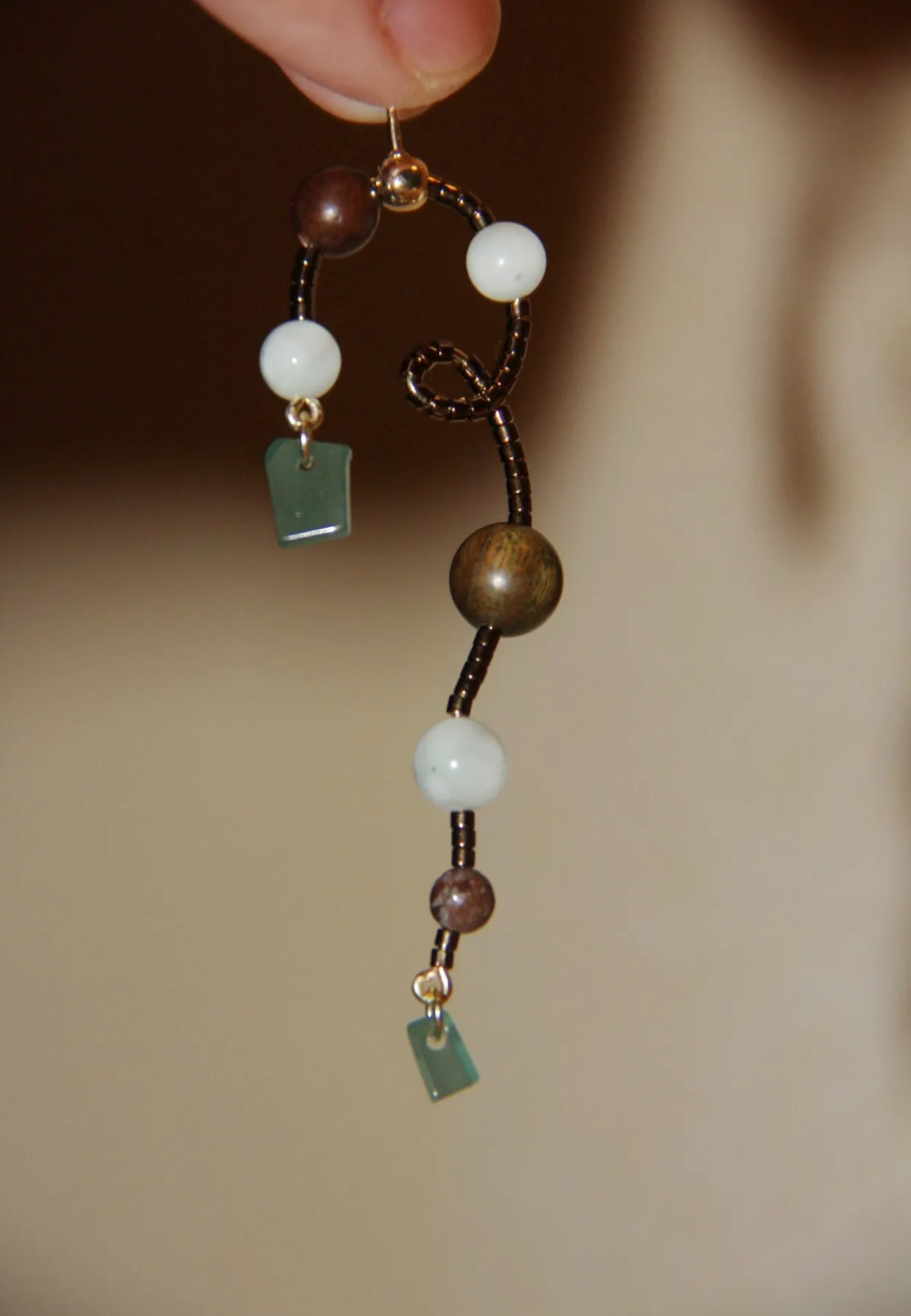 Chinoiserie Natural Jade Vine Beaded Earrings,Lumivault.