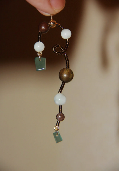 Chinoiserie Natural Jade Vine Beaded Earrings