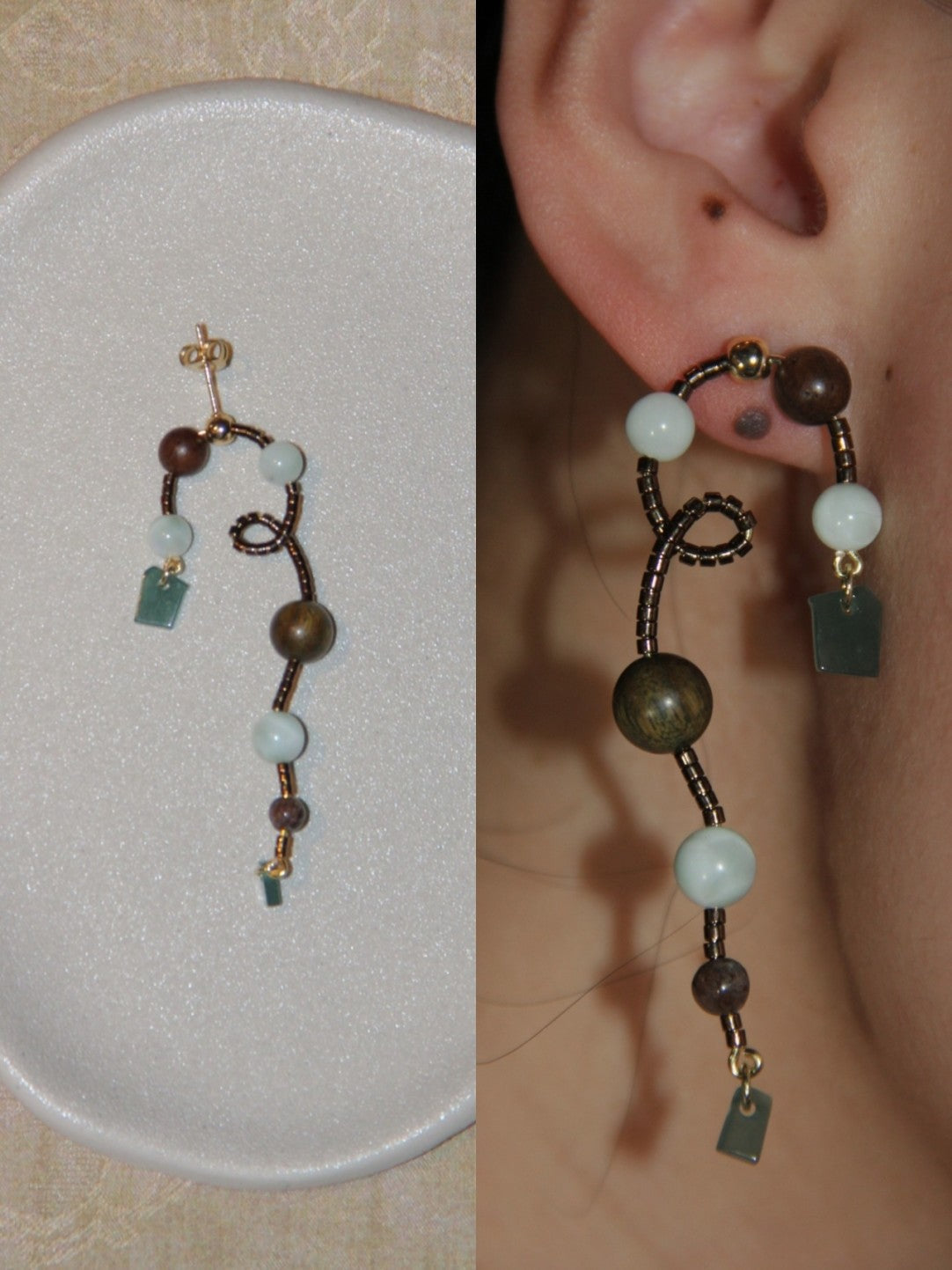Chinoiserie Natural Jade Vine Beaded Earrings,Lumivault.