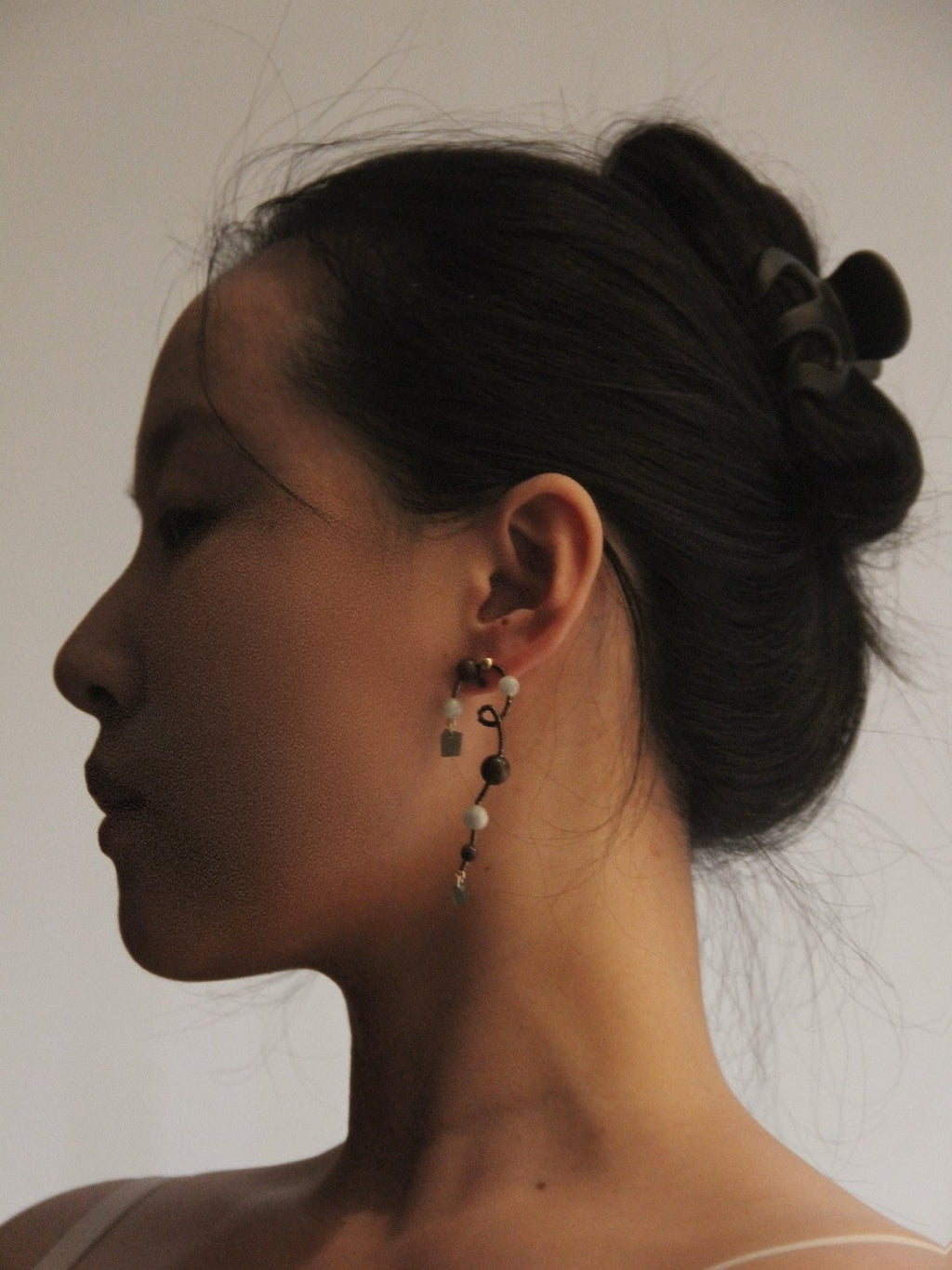 Chinoiserie Natural Jade Vine Beaded Earrings,Lumivault.
