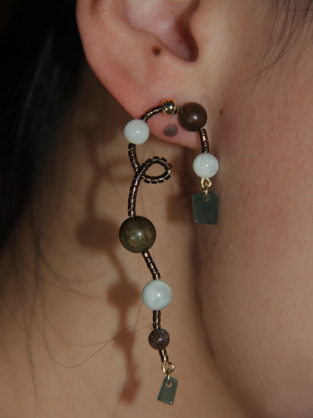 Chinoiserie Natural Jade Vine Beaded Earrings,Lumivault.