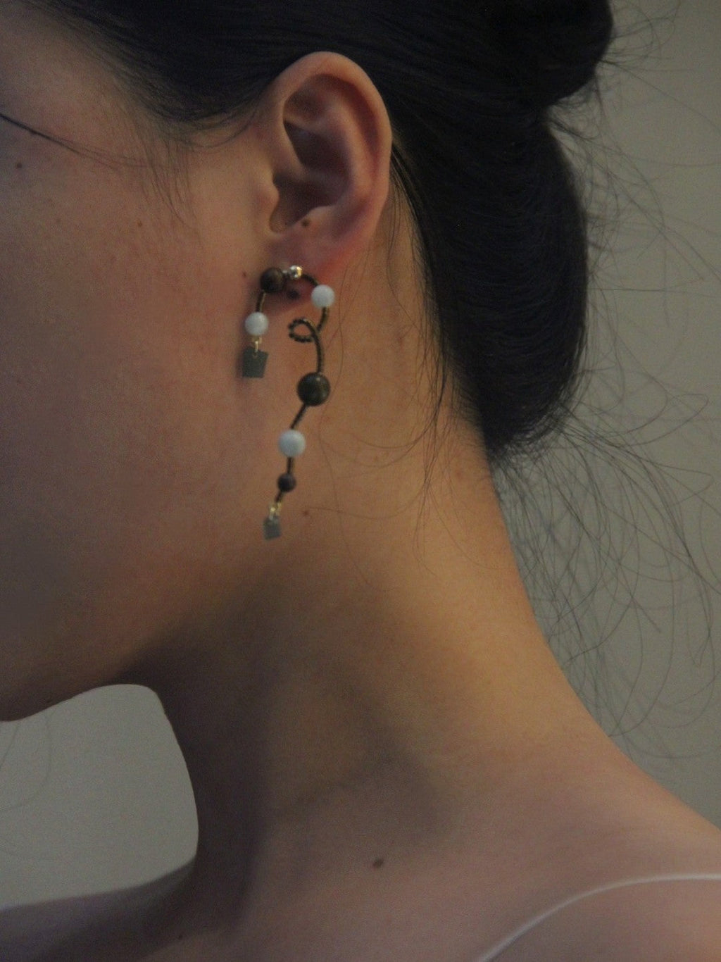 Chinoiserie Natural Jade Vine Beaded Earrings,Lumivault.