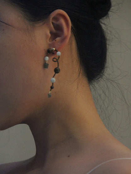 Chinoiserie Natural Jade Vine Beaded Earrings