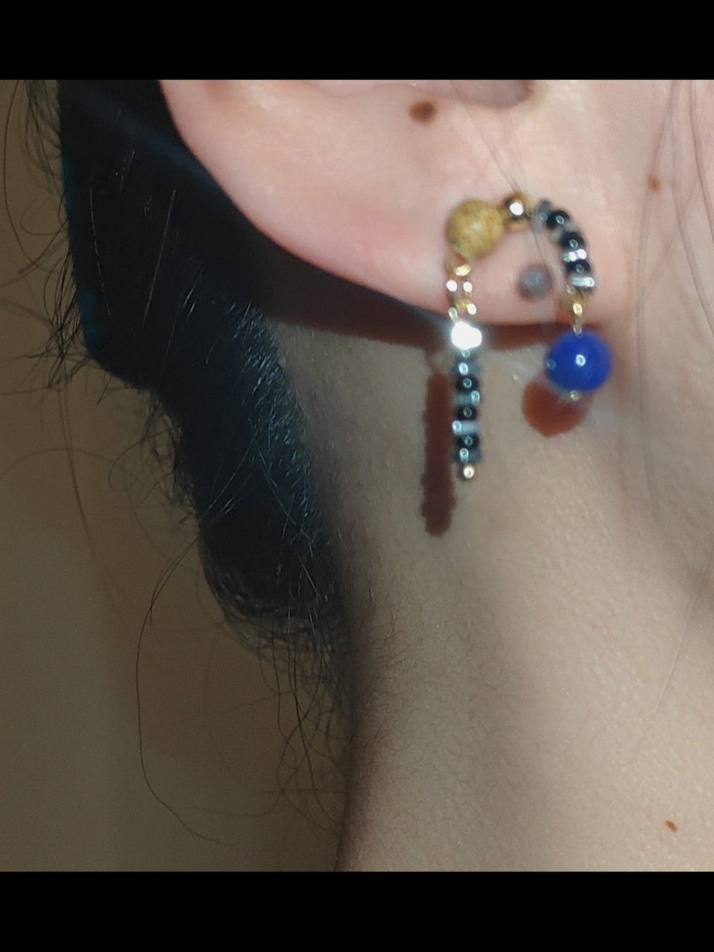 Chinoiserie Natural Lapis Lazuli Beaded Earrings,Lumivault.