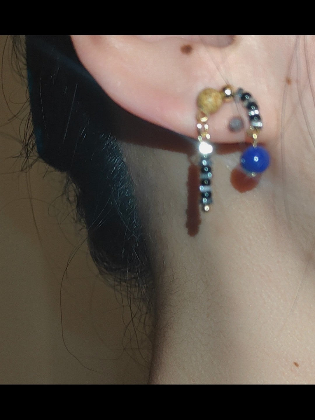 Chinoiserie Natural Lapis Lazuli Beaded Earrings,Lumivault.