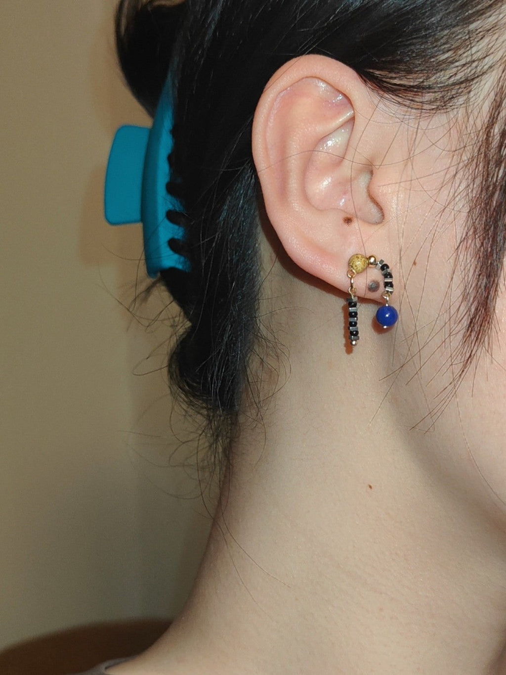 Chinoiserie Natural Lapis Lazuli Beaded Earrings,Lumivault.