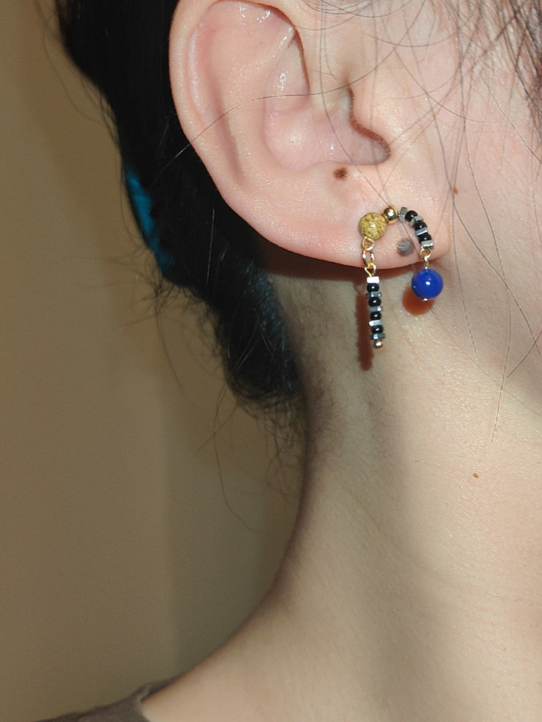 Chinoiserie Natural Lapis Lazuli Beaded Earrings,Lumivault.
