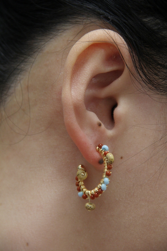 Chinoiserie Natural Red Agate Hoop Earrings