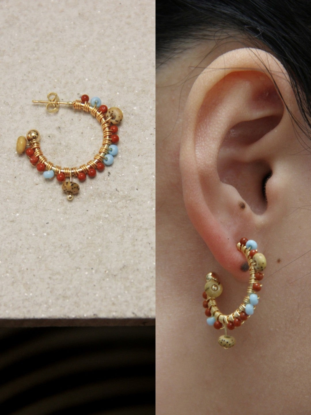 Chinoiserie Natural Red Agate Hoop Earrings