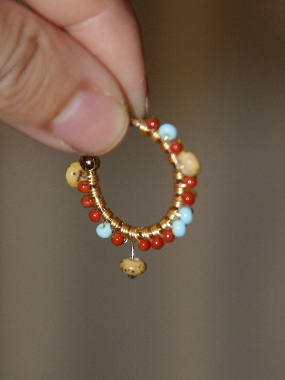 Chinoiserie Natural Red Agate Hoop Earrings