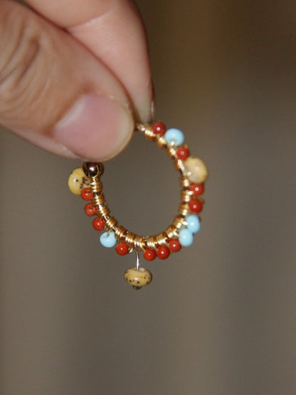 Chinoiserie Natural Red Agate Hoop Earrings