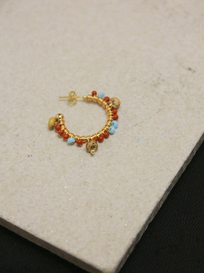 Chinoiserie Natural Red Agate Hoop Earrings