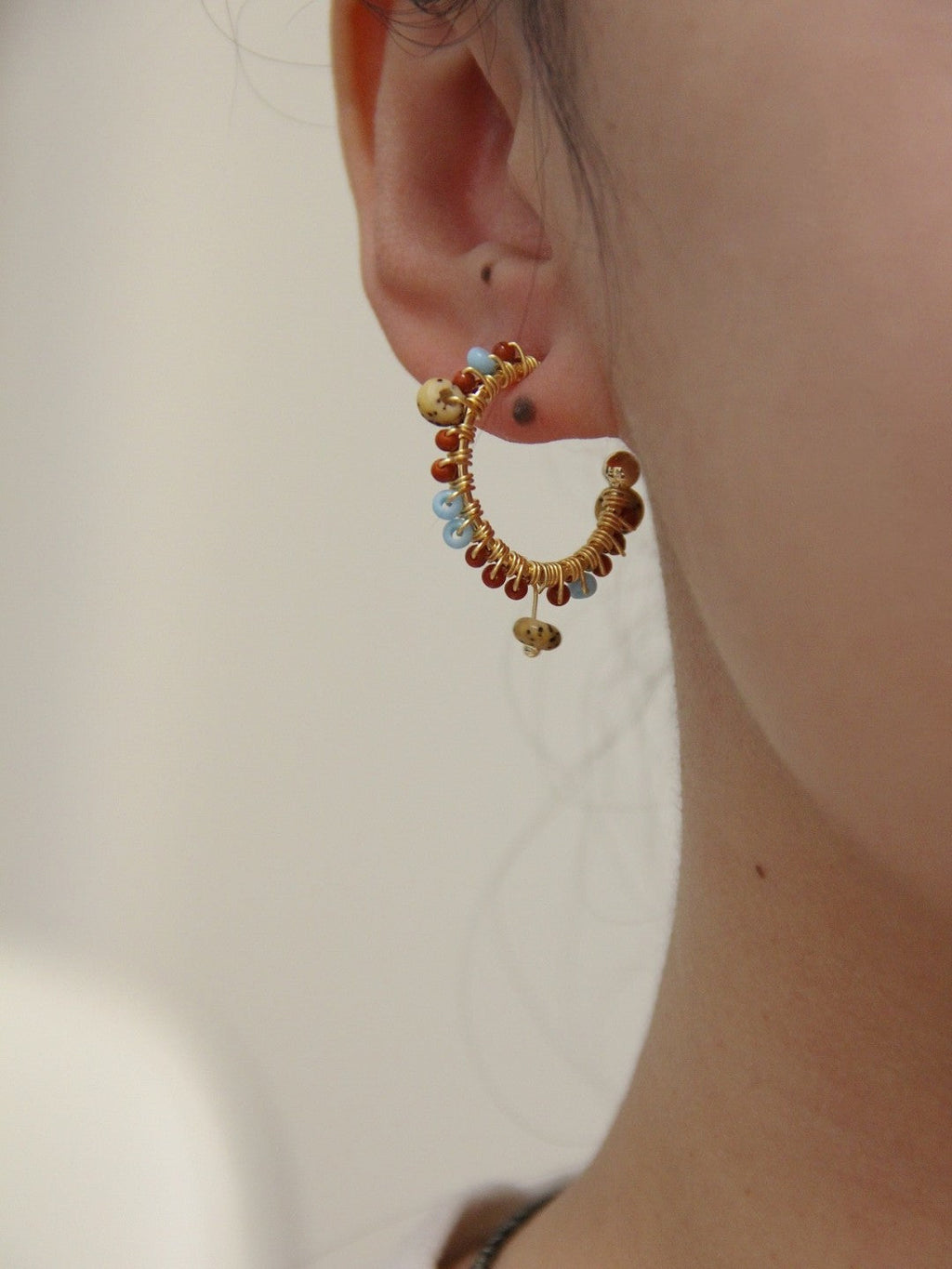 Chinoiserie Natural Red Agate Hoop Earrings,Lumivault.
