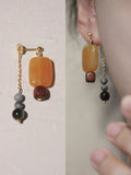 「Chinoiserie」Natural Sandalwood Asymmetric Earrings,Lumivault.