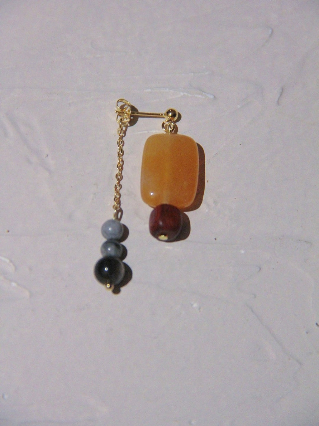 「Chinoiserie」Natural Sandalwood Asymmetric Earrings,Lumivault.