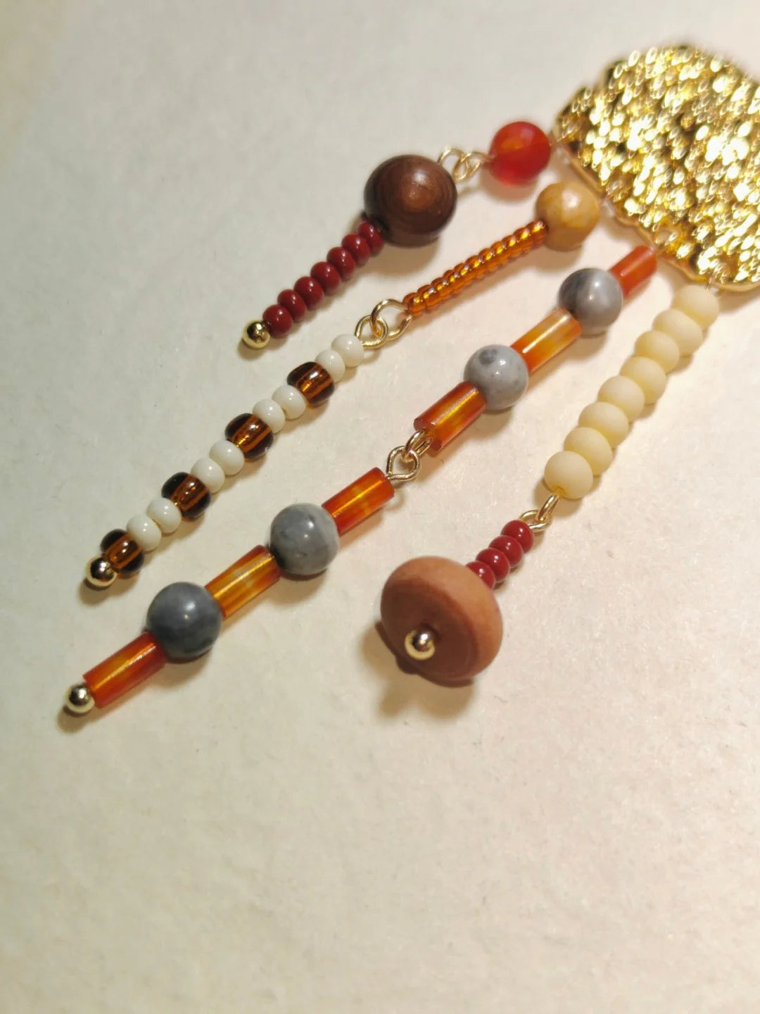 Chinoiserie Natural Sandalwood Asymmetric Silver Earrings