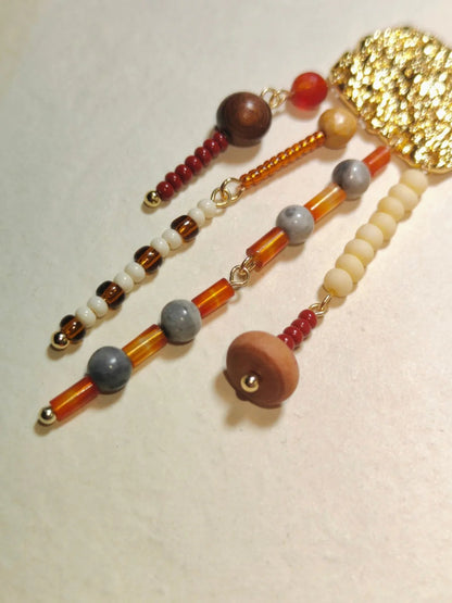 Chinoiserie Natural Sandalwood Asymmetric Silver Earrings