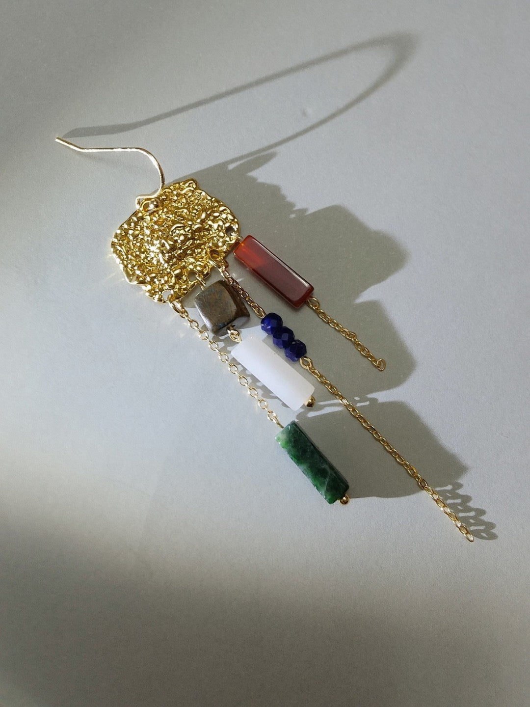 Chinoiserie Natural Sandalwood Asymmetric Silver Earrings,Lumivault.