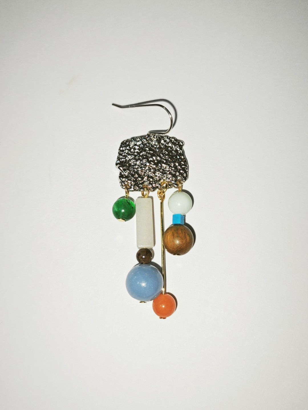 Chinoiserie Natural Sandalwood Asymmetric Silver Earrings,Lumivault.