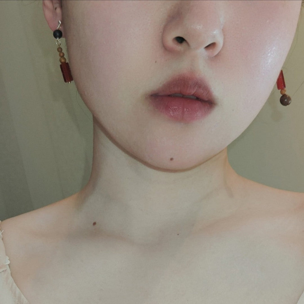 Chinoiserie Natural Sandalwood Dangle Earrings,Lumivault.