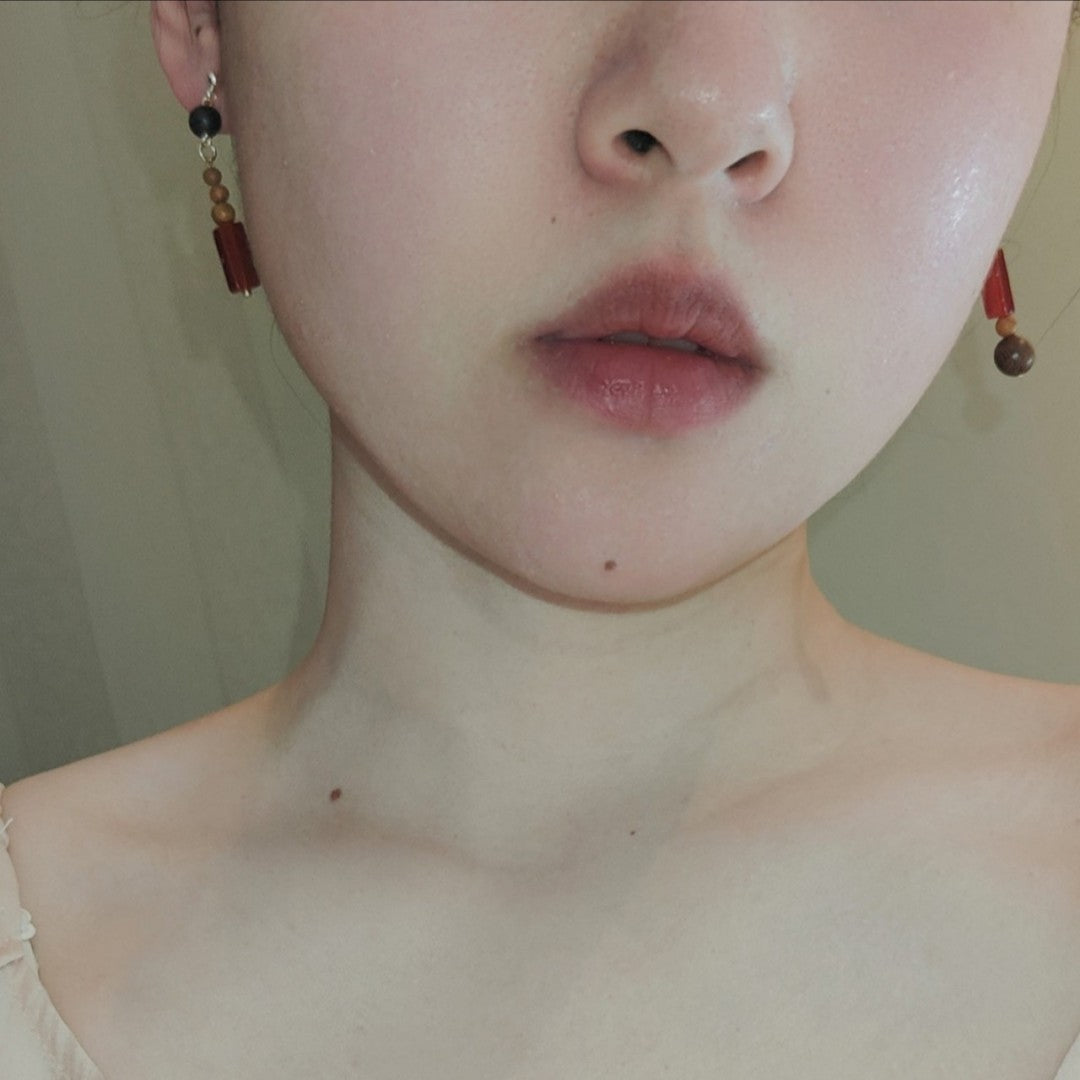 Chinoiserie Natural Sandalwood Dangle Earrings,Lumivault.