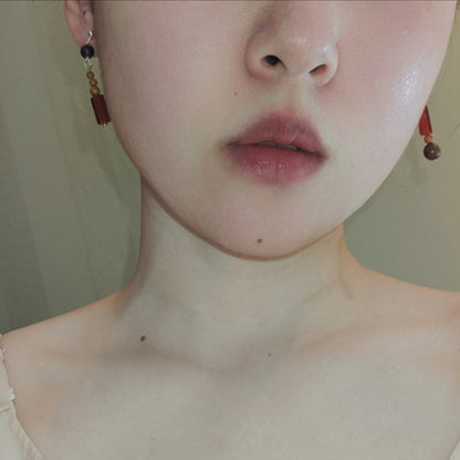 Chinoiserie Natural Sandalwood Dangle Earrings