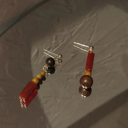 Chinoiserie Natural Sandalwood Dangle Earrings