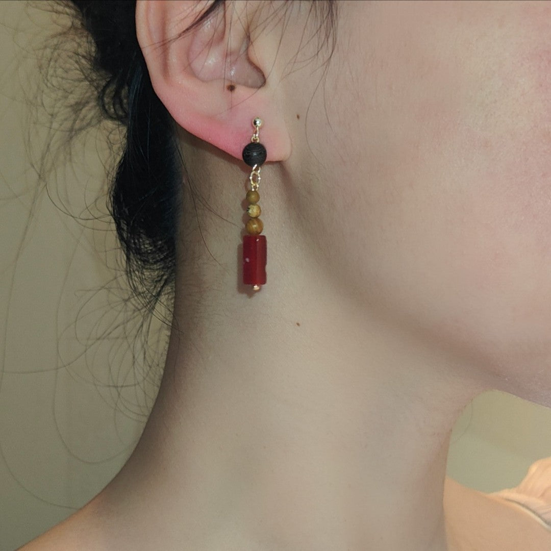 Chinoiserie Natural Sandalwood Dangle Earrings,Lumivault.