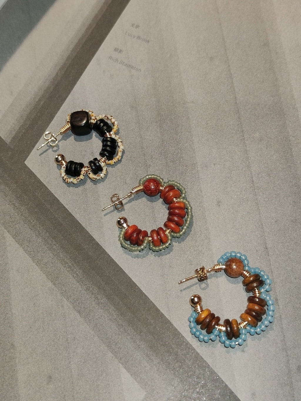 Chinoiserie Natural Sandalwood Flower Hoop Earrings,Lumivault.
