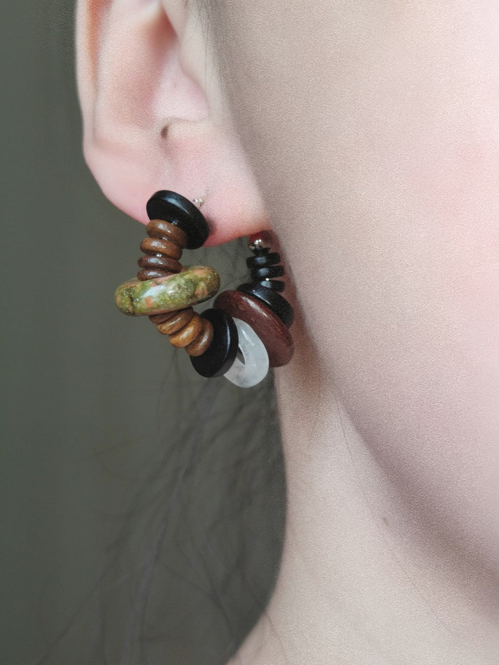 Chinoiserie Natural Sandalwood Hoop Earrings,Yellow / Studs,Lumivault.