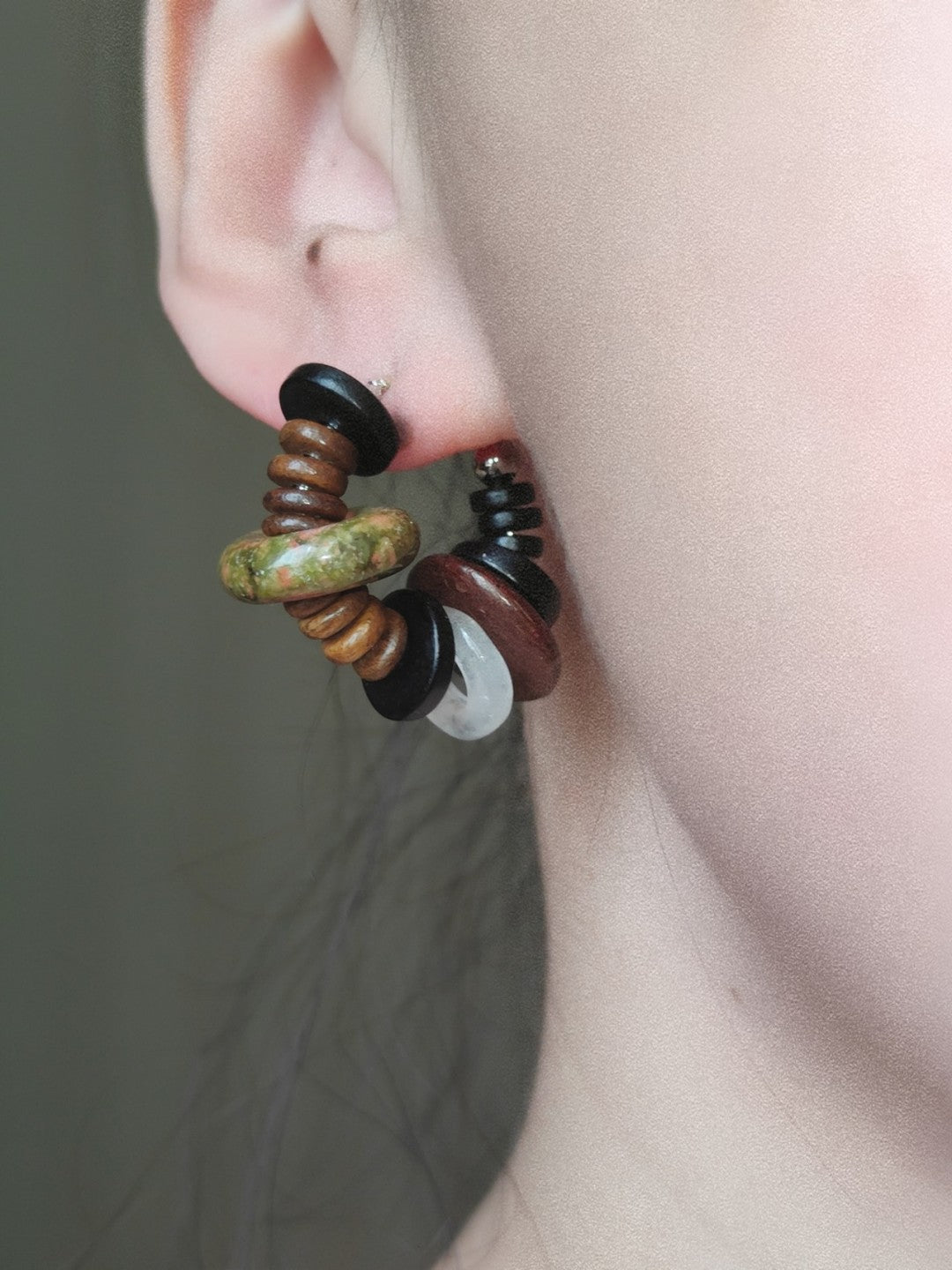 Chinoiserie Natural Sandalwood Hoop Earrings,Yellow / Studs,Lumivault.