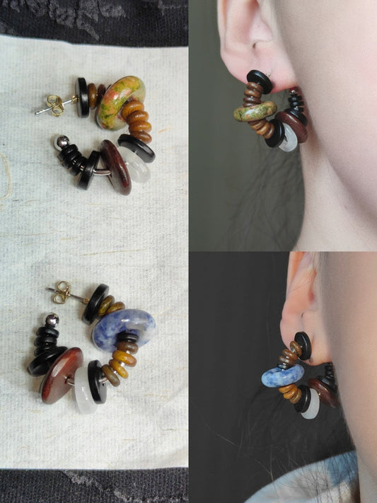 Chinoiserie Natural Sandalwood Hoop Earrings