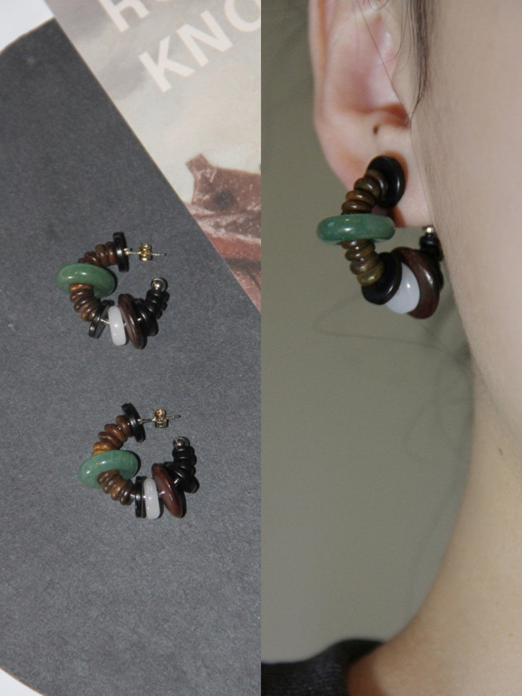 Chinoiserie Natural Sandalwood Hoop Earrings,Lumivault.