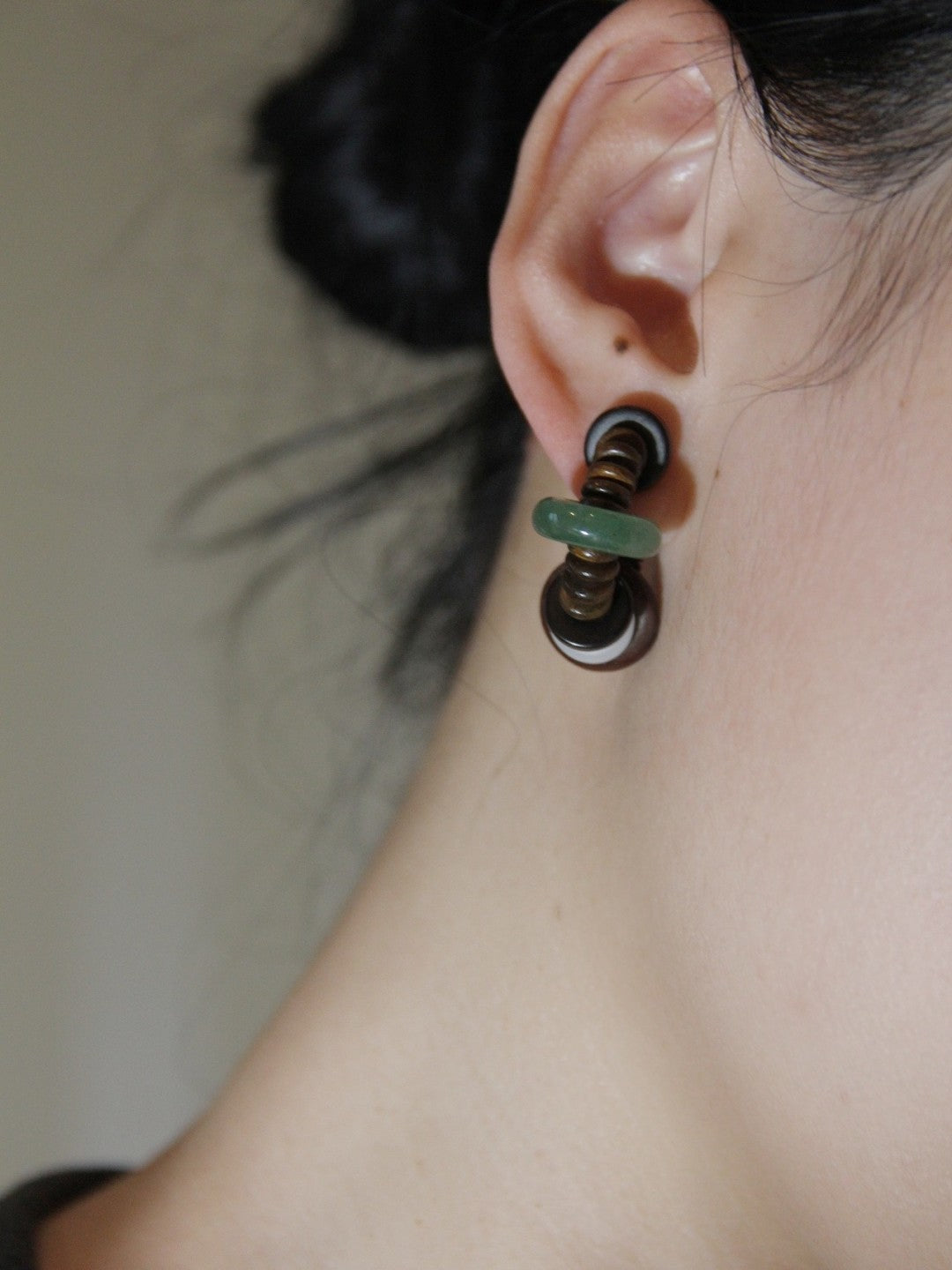 Chinoiserie Natural Sandalwood Hoop Earrings,Lumivault.