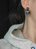 Chinoiserie Natural Sandalwood Hoop Earrings,Blue / Studs,Lumivault.