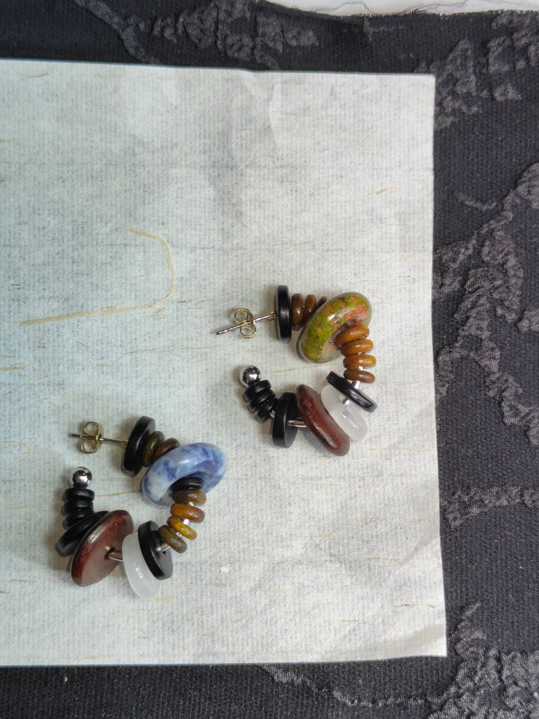 Chinoiserie Natural Sandalwood Hoop Earrings,Lumivault.