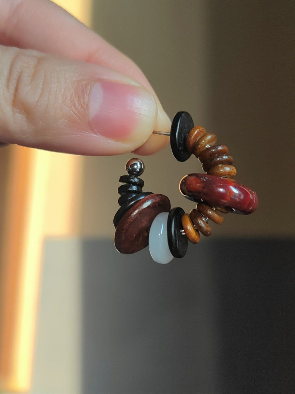 Chinoiserie Natural Sandalwood Hoop Earrings,Lumivault.