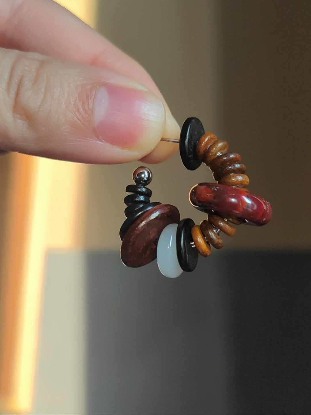 Chinoiserie Natural Sandalwood Hoop Earrings,Lumivault.