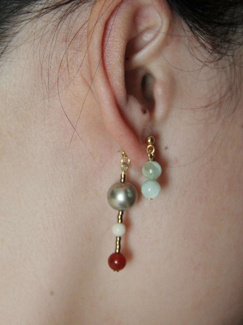 Chinoiserie Onyx Beaded Asymmetry Drop Earrings,Lumivault.