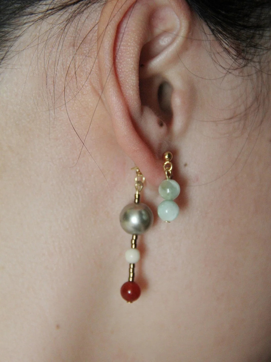 Chinoiserie Onyx Beaded Asymmetry Drop Earrings,Lumivault.