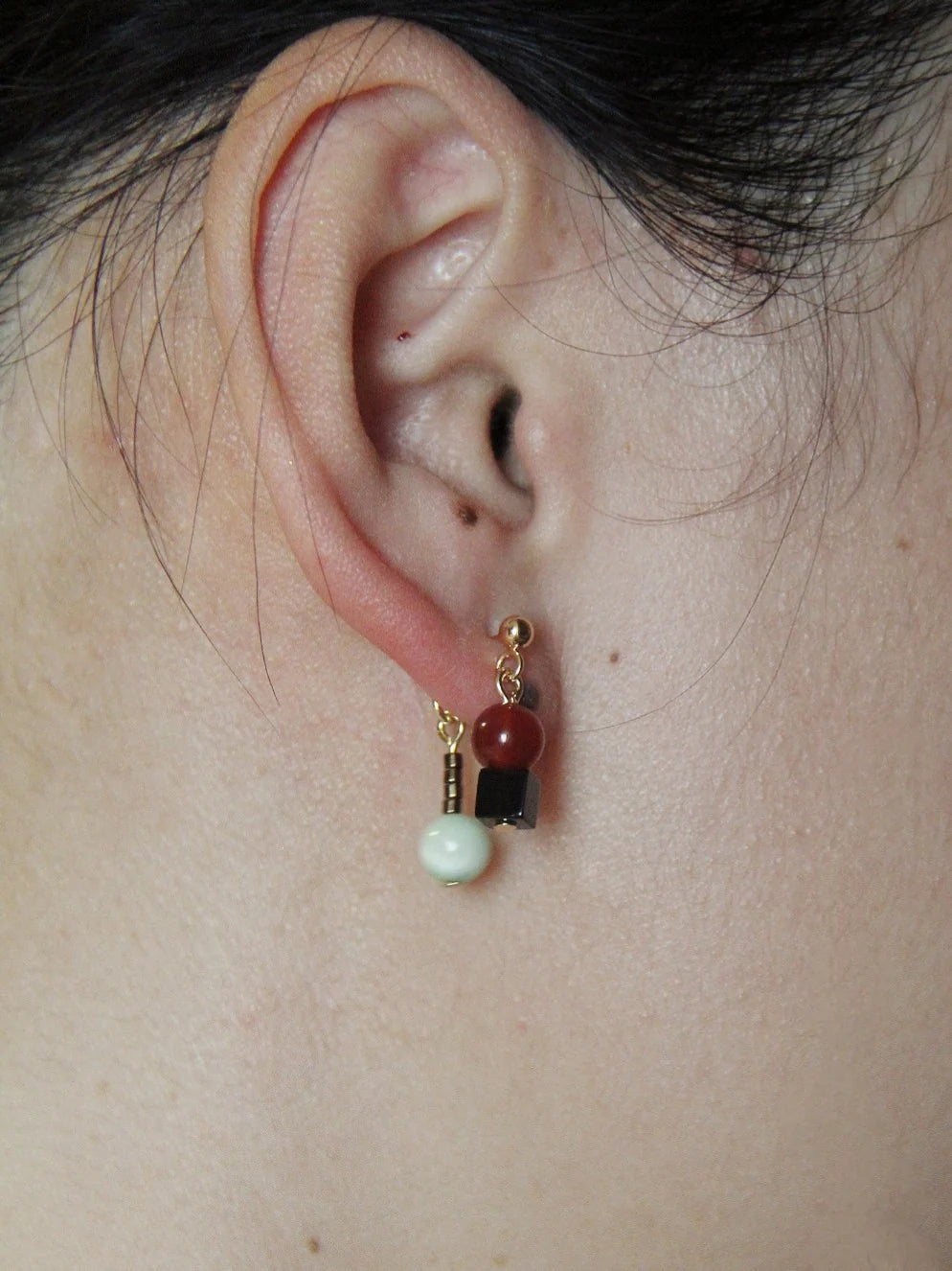 Chinoiserie Onyx Beaded Asymmetry Drop Earrings,Lumivault.