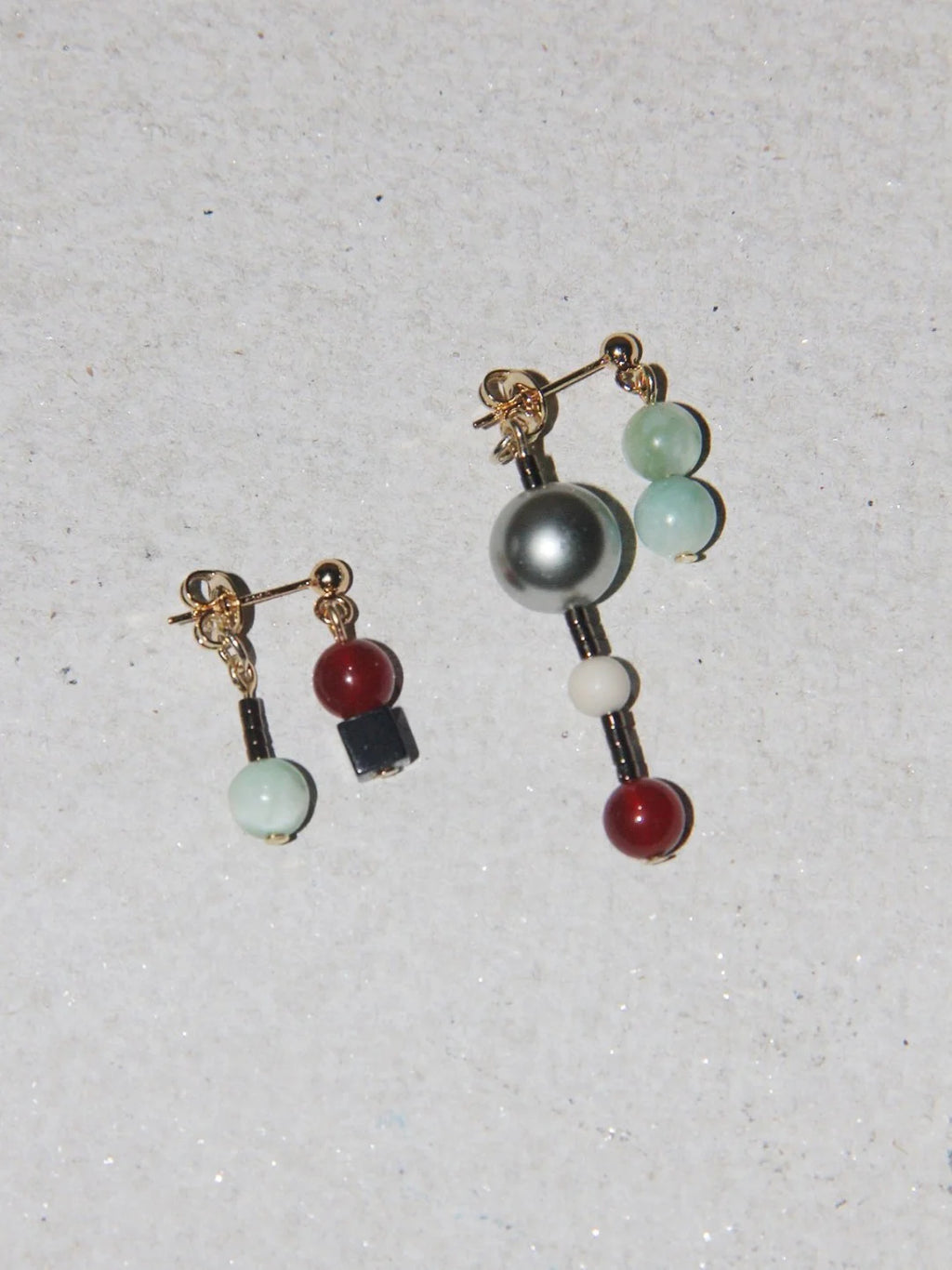 Chinoiserie Onyx Beaded Asymmetry Drop Earrings,Asymmetrical,Lumivault.