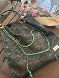 Chinoiserie Oriental Style Pattern Beaded Tassel Silk Bag - Lumivault
