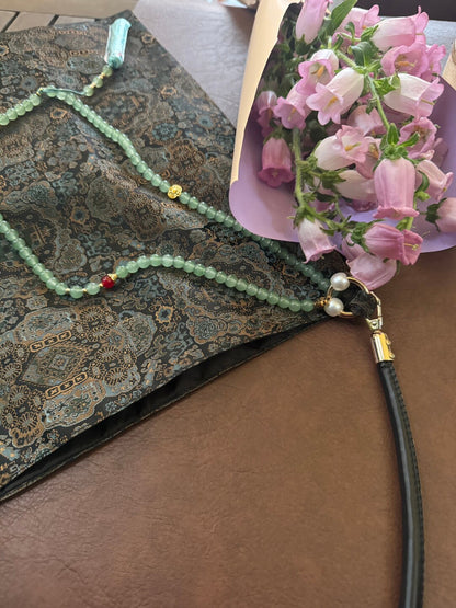 Chinoiserie Oriental Style Pattern Beaded Tassel Silk Bag - Lumivault