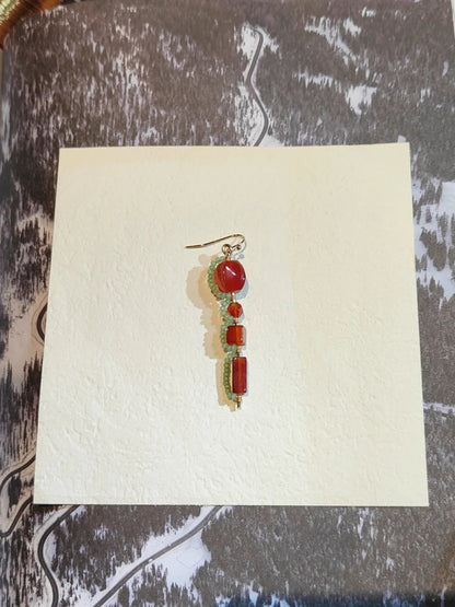 Chinoiserie Red Agate Beaded Drop Earrings