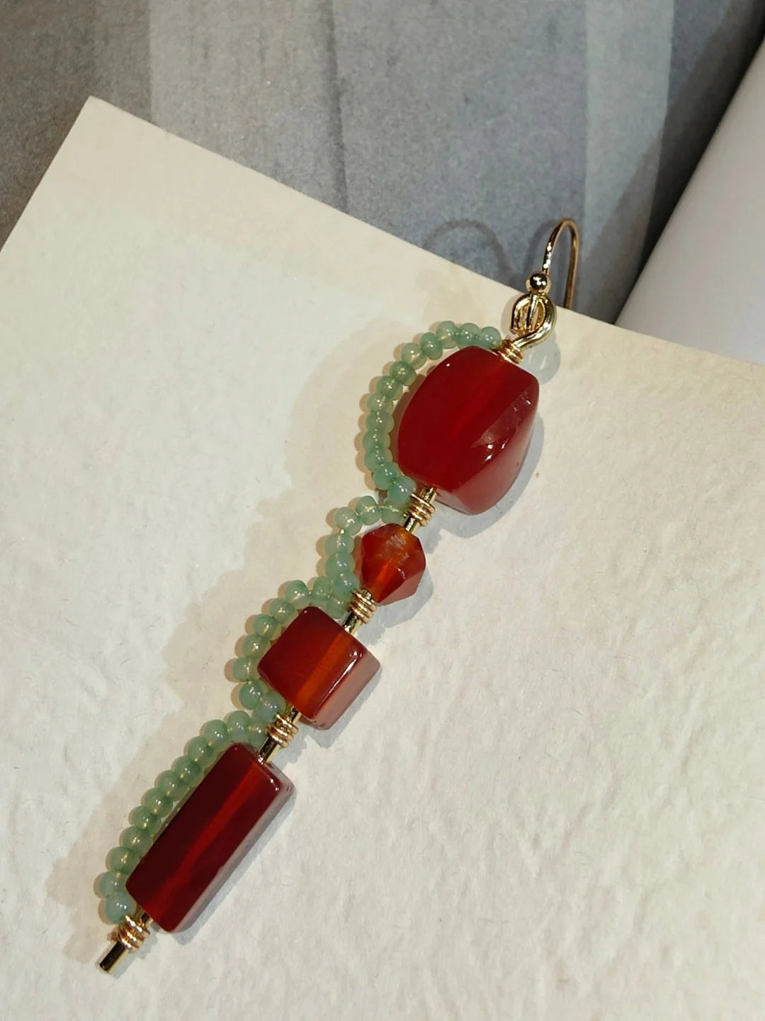 Chinoiserie Red Agate Beaded Drop Earrings,Lumivault.
