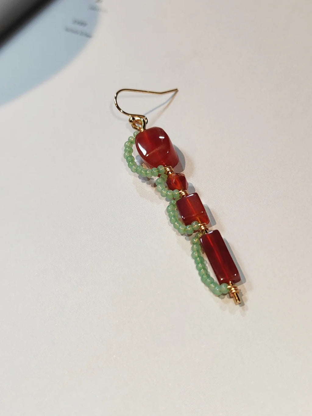 Chinoiserie Red Agate Beaded Drop Earrings,Lumivault.
