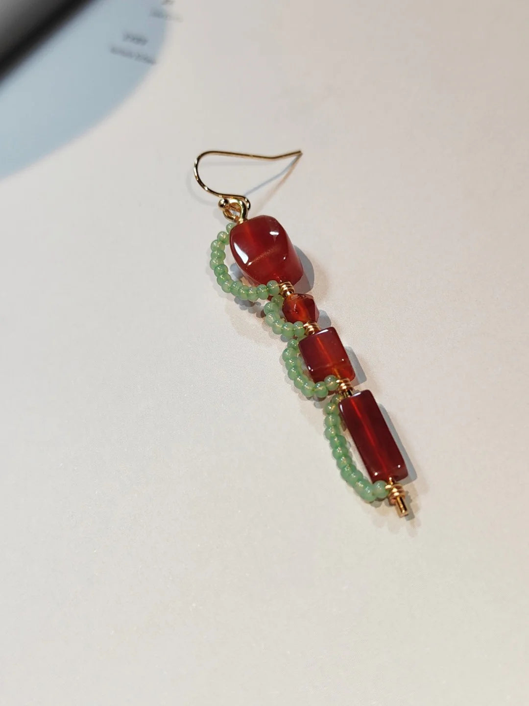 Chinoiserie Red Agate Beaded Drop Earrings,Lumivault.